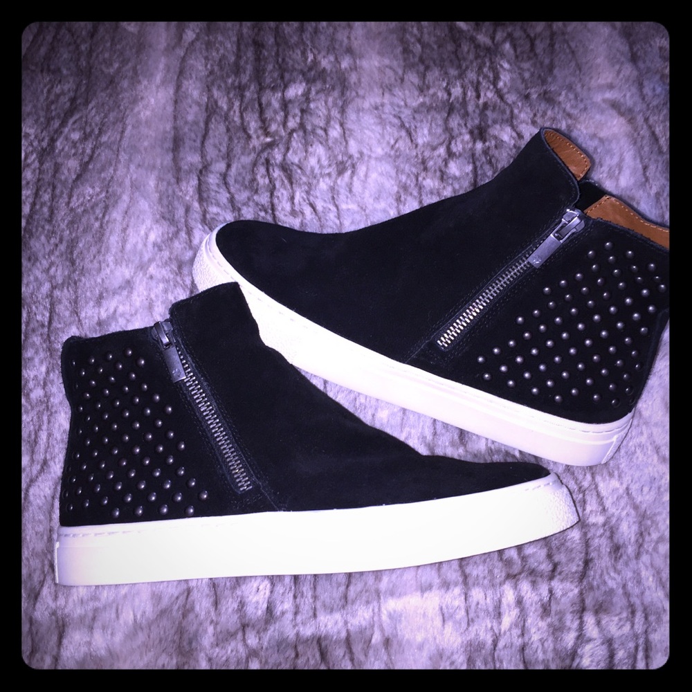 Black suede zip up Lucky Brand shoes w/ grommets